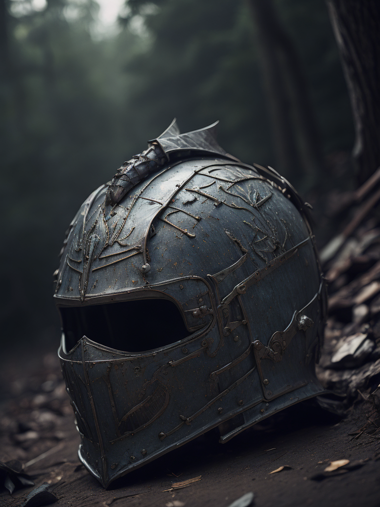 Art of a Sapartan knight's helmet, fallen to the ground after a battle