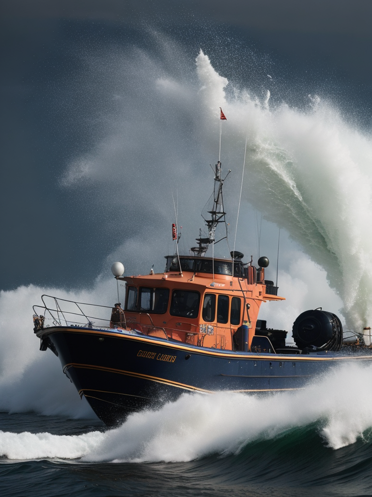 Crashing waves on a United States coast guard boat