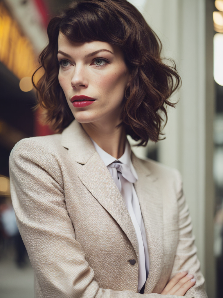 Portrait of Milla Jovovich, Vivid saturated colors, Contrast color, studio photo, professional photo, Rich colors, Detailed image, detailed face, style of Miles Aldridge