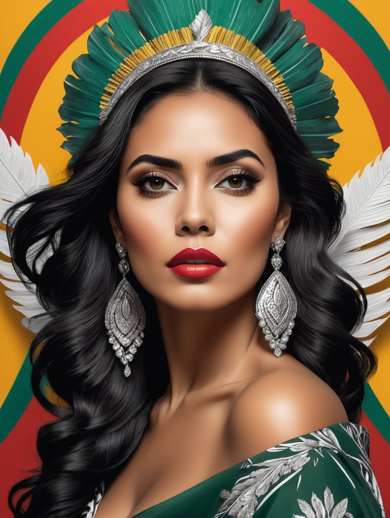 high fashion photography model pop art mexican woman dramatic pose upper body looking in the distance while holding a leaf black and white photography high details