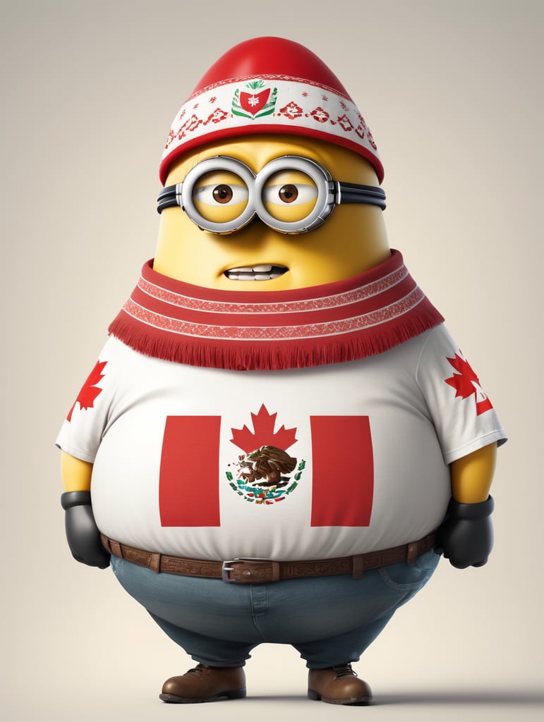 fat minion wearing a canadian shirt and a mexican hat