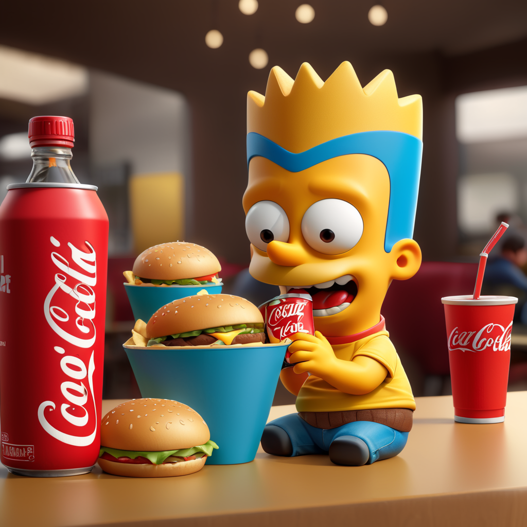 bart simpson eat hamburger and drink coke