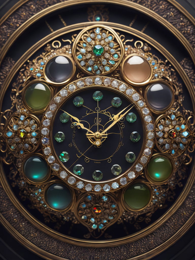 fractal jewelry clock with colourful gems