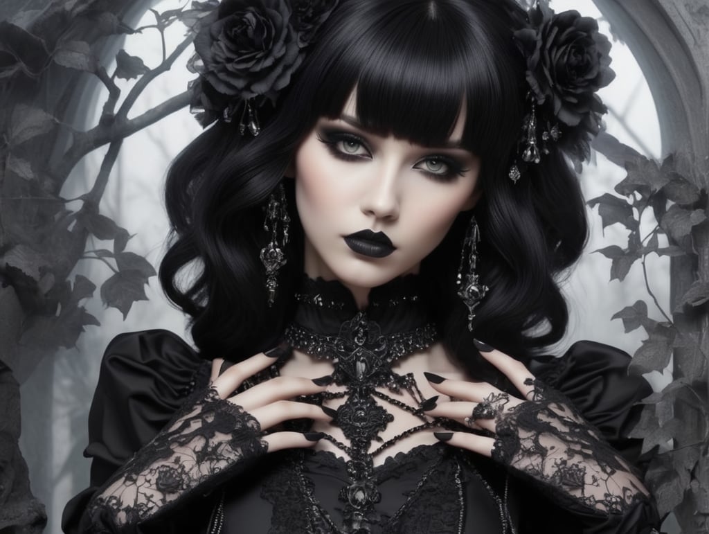 gothic model in pose in goth cloth black
