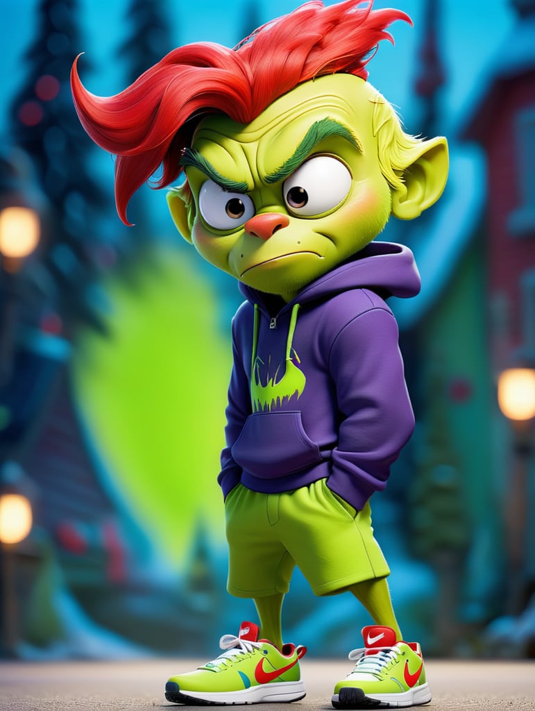 Grinch wearing hoodie and nike shoes