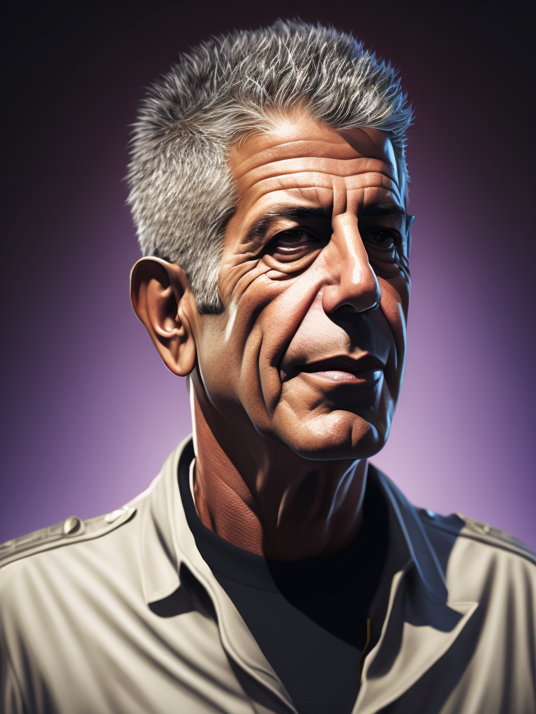 anthony bourdain in camouflage jacket and drink a morning coffee at the terrace use a light suit with black thick rims, sharp focus, highly detailed, vintage style