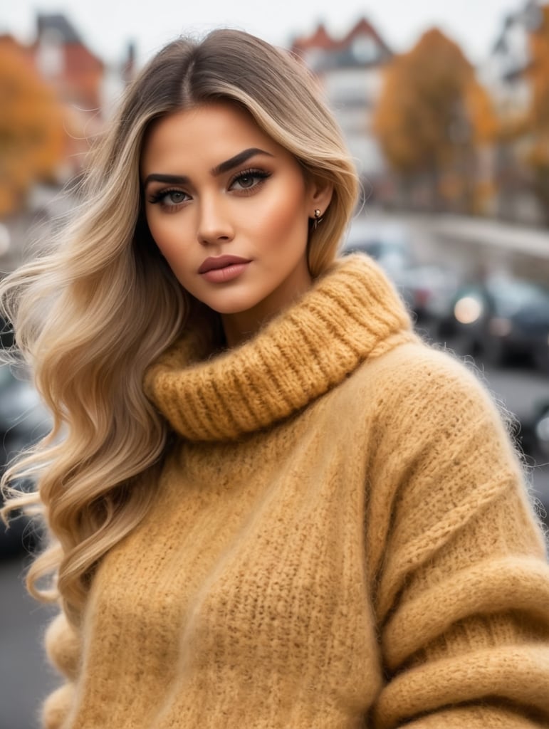 Amber Alena in a extremely warm and chunky mohair sweater.