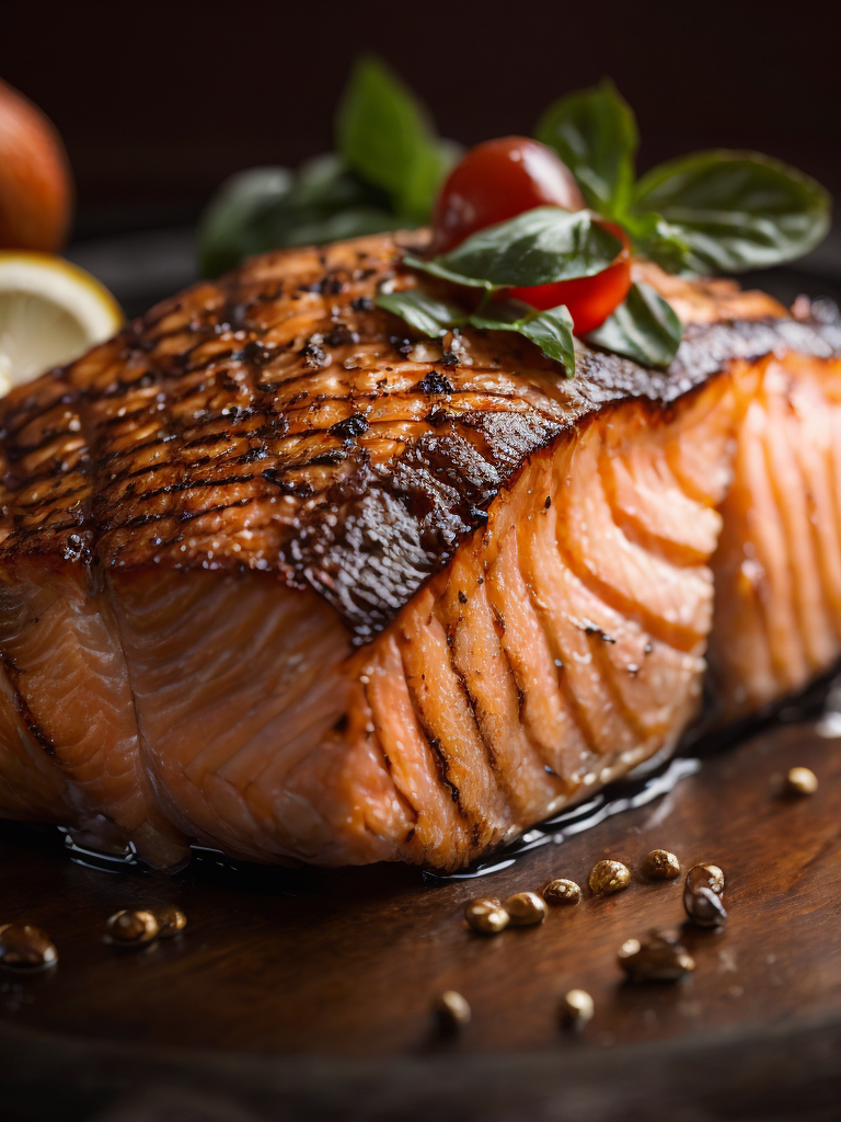 macro photography of a grilled salmon