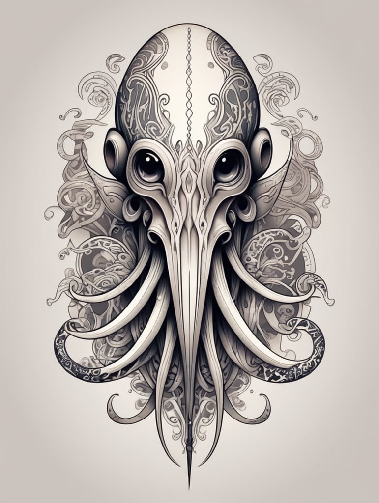 tattoo design squid, vector art, lines