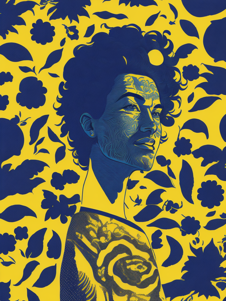 yellow blue black cream noise patterns risograph man, happy surrealism, fashion, shot on Sony 7R, edited with Maya, Nuke, Blender, Fusion, Houdini