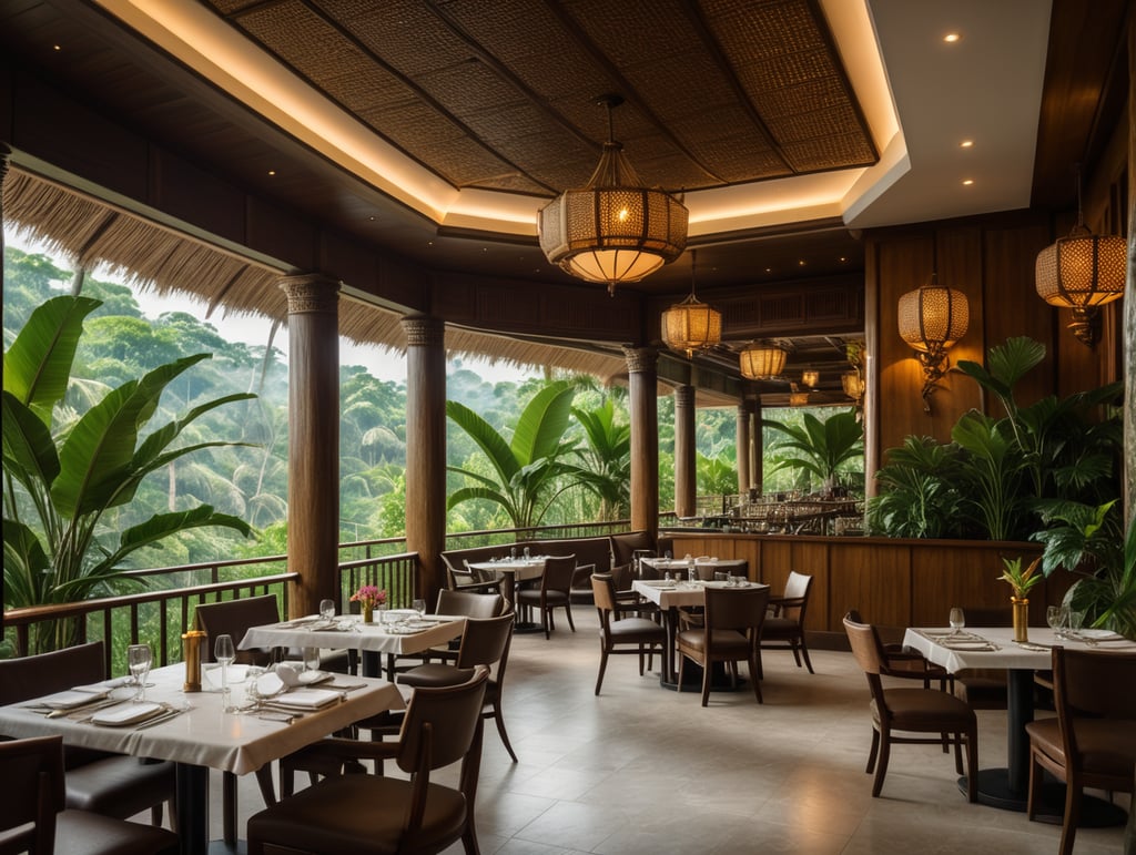 luxury hotel tropical style restaurant with views to the jungle
