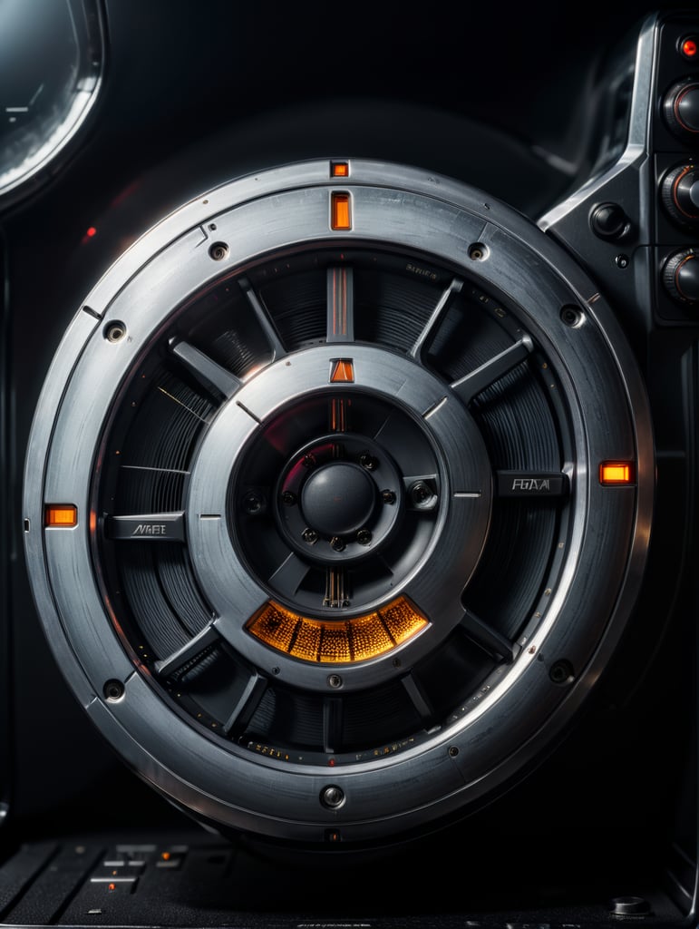 a super realistic professional photo of a modern futuristic minimal radio, plastic glossy material with a rubber texture, a very close detail shot, minimal aesthetic, background wallpaper, black and silver colors with chrome details