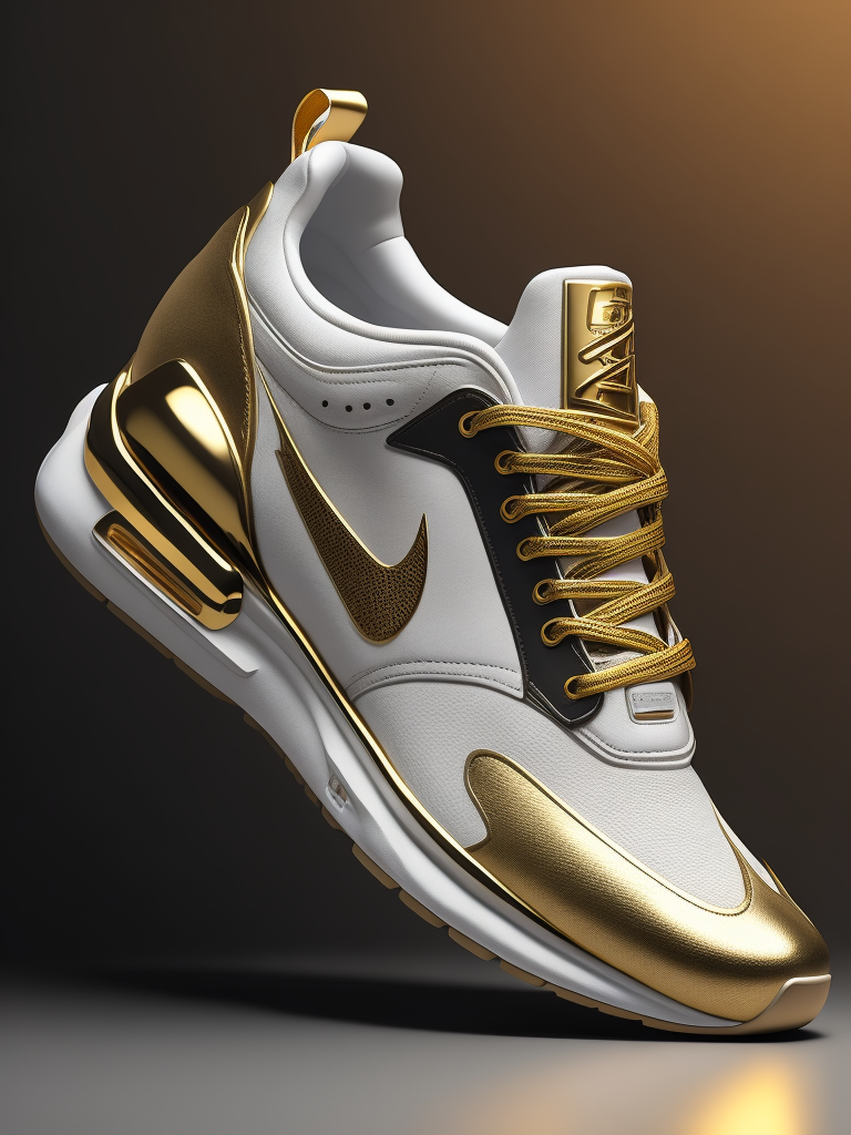 sneaker model with divine white and golden colors