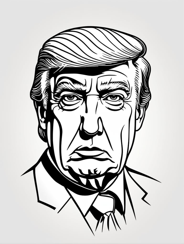 Donald Trump, in the style of simple line art vector comic art on white background