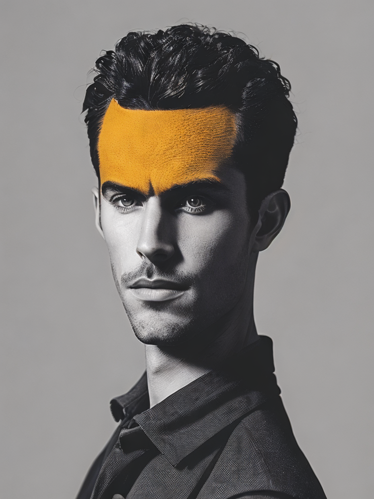 an illustration of a man, animation, halftone print, made of felt, abstract surrealism, surreal, neo-expressionism, hyper-detailed