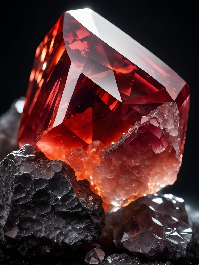 red Rock crystal on a dark background, macro photography shot on Hasselblad H6D at 135mm, beautiful colors