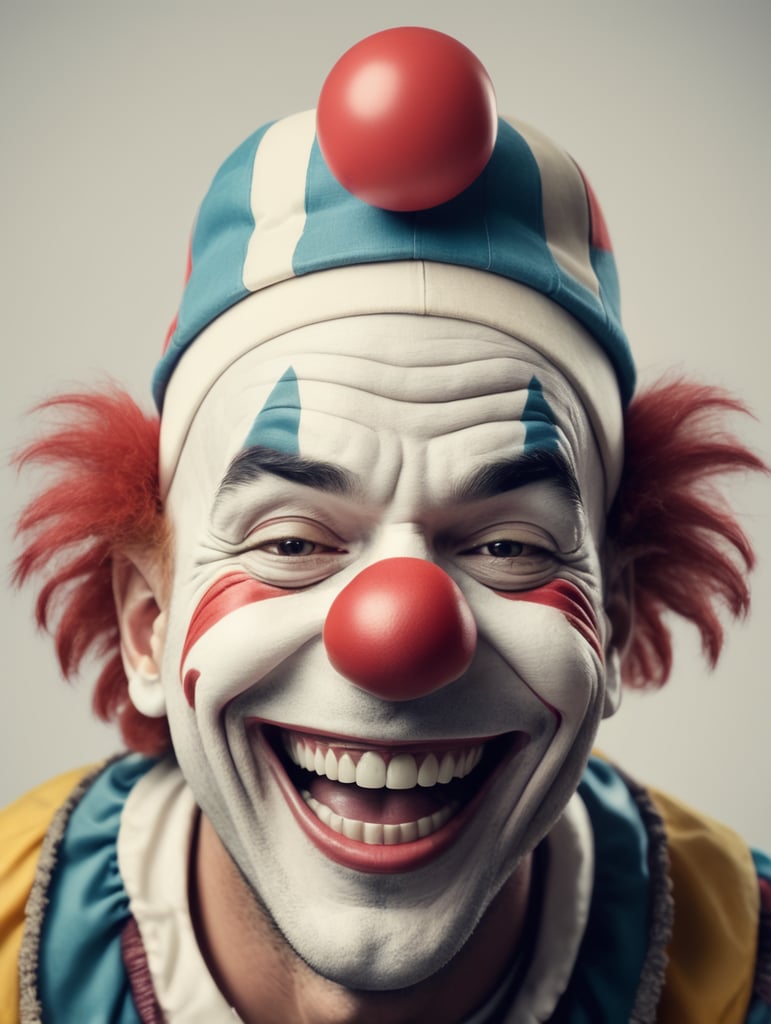 smile clown laugh , he has a cap on his head