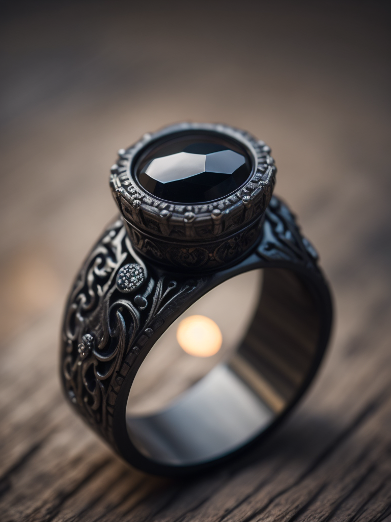 Berlin black iron ring in a victorian gothic style with black stone