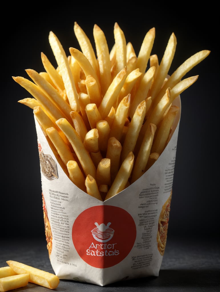 3d wrap with french fries, side view, with white background