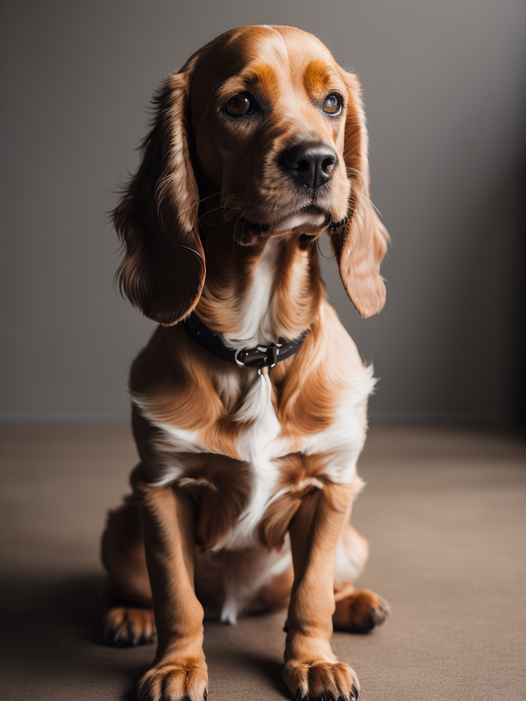 Cocker Spaniel(((smiling))) (((full body))) sitting, see front camera, photo fron a withe background. (((smiling))) (((full body)))