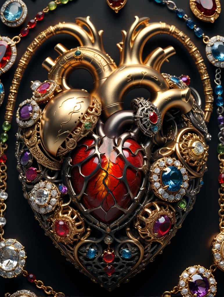 Human heart surrounded by jewelry