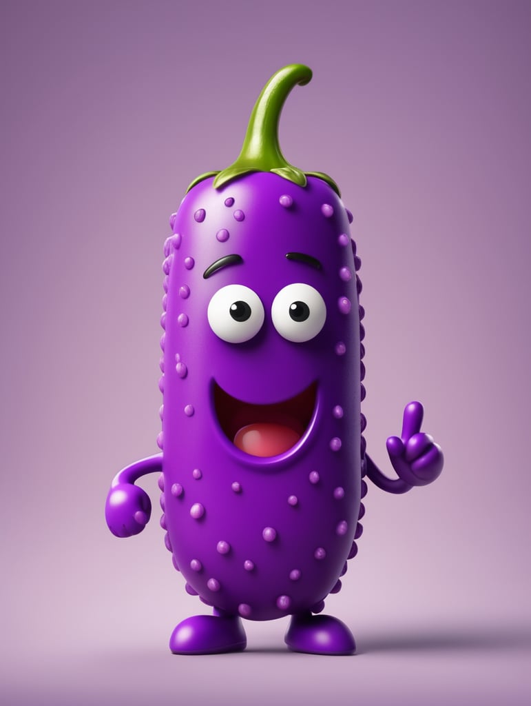 4k mascot of an adventurous and traveling finger pepper in purple color