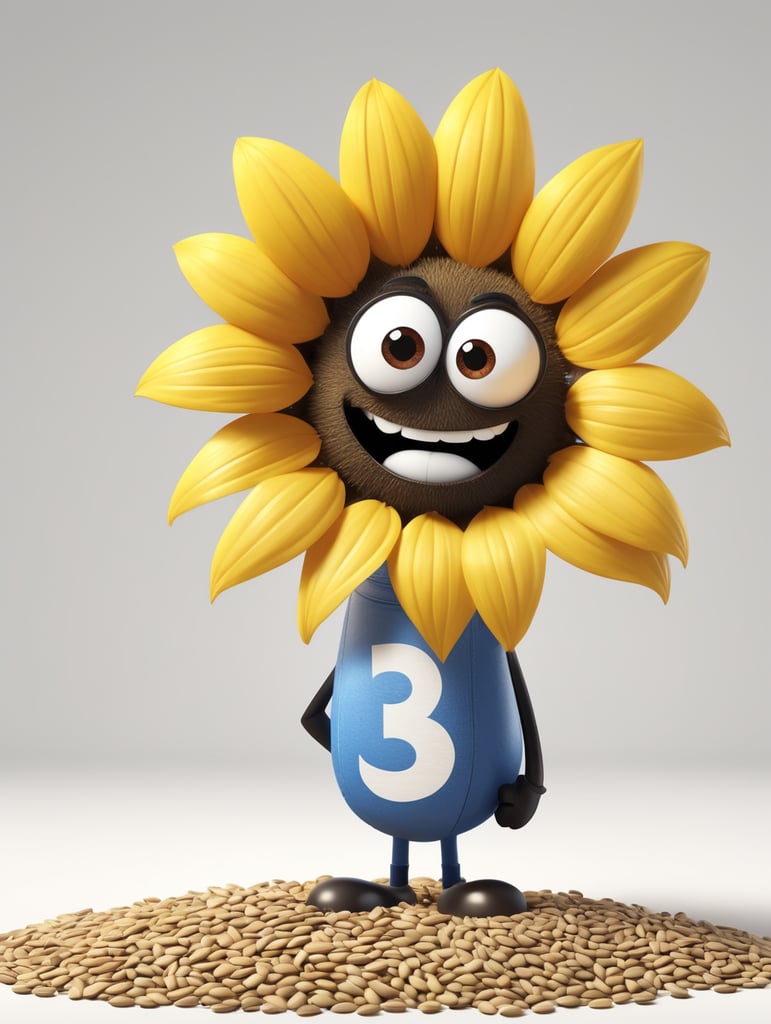 draw sunflower seed character, 3d pixar style, white background