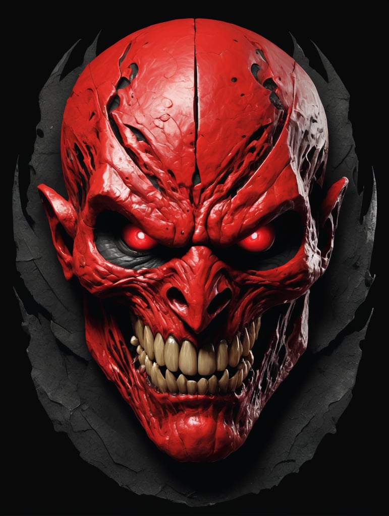 Gaming Logo. Create the image of a disfigured mutant being, inspired by the cover, and mutant de arca albums, red in color, with the appearance of varnished paint. On black background.vector image