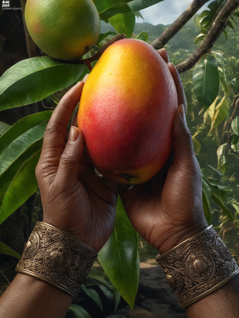 nature hand holding fresh mango mother