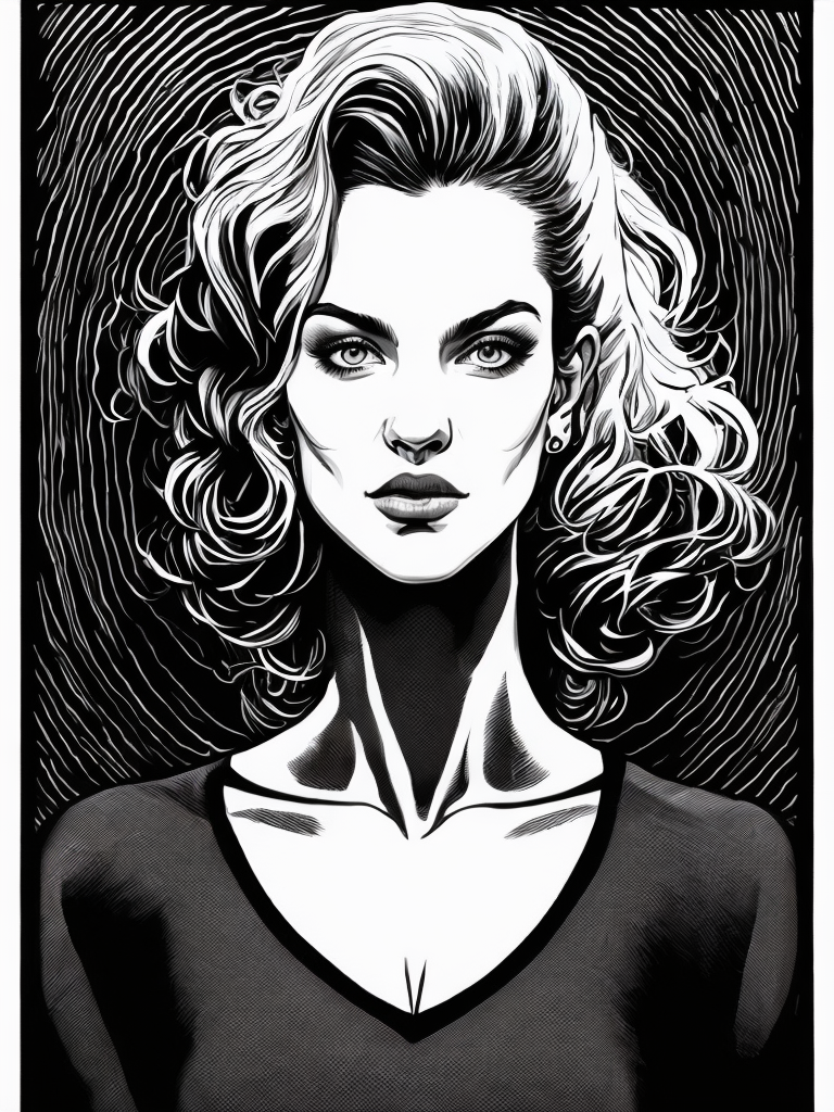 Portrait of a women, Illustration, Ink, Nudity, B , France, style of Apollonia Saintclair