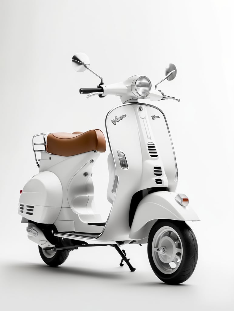 modern white vespa, low angle view, isolated, white background, mockup