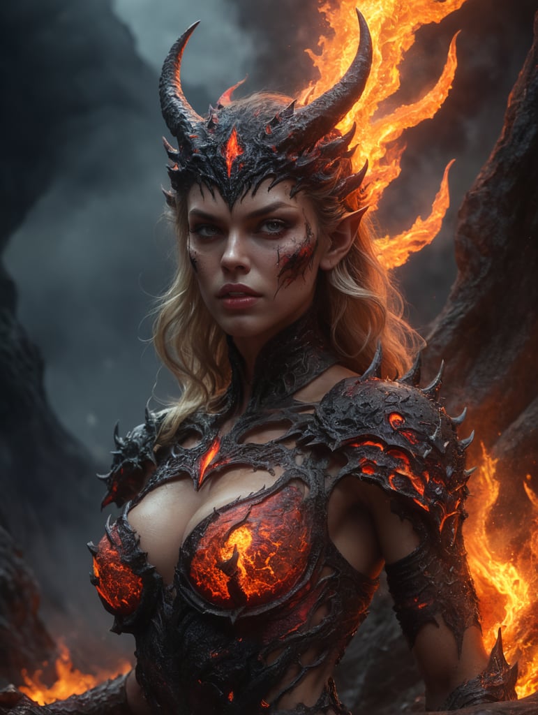 demon succubus lava coming from skin, stella maxwell
