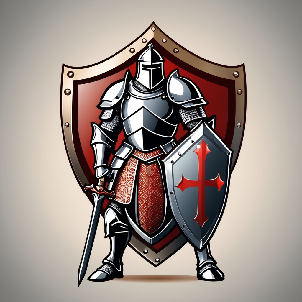 arafed knight with sword and shield logo design, strong fantasy knight, professional logo design, sword design, medieval knight, (((knight))), fantasy knight, holy crusader medieval knight, logo vector art, medieval holy crusader knight, armored knight, high quality character design, 3 d logo, logo design, knight, medieval fantasy game art, logo concept design, illustrated logo