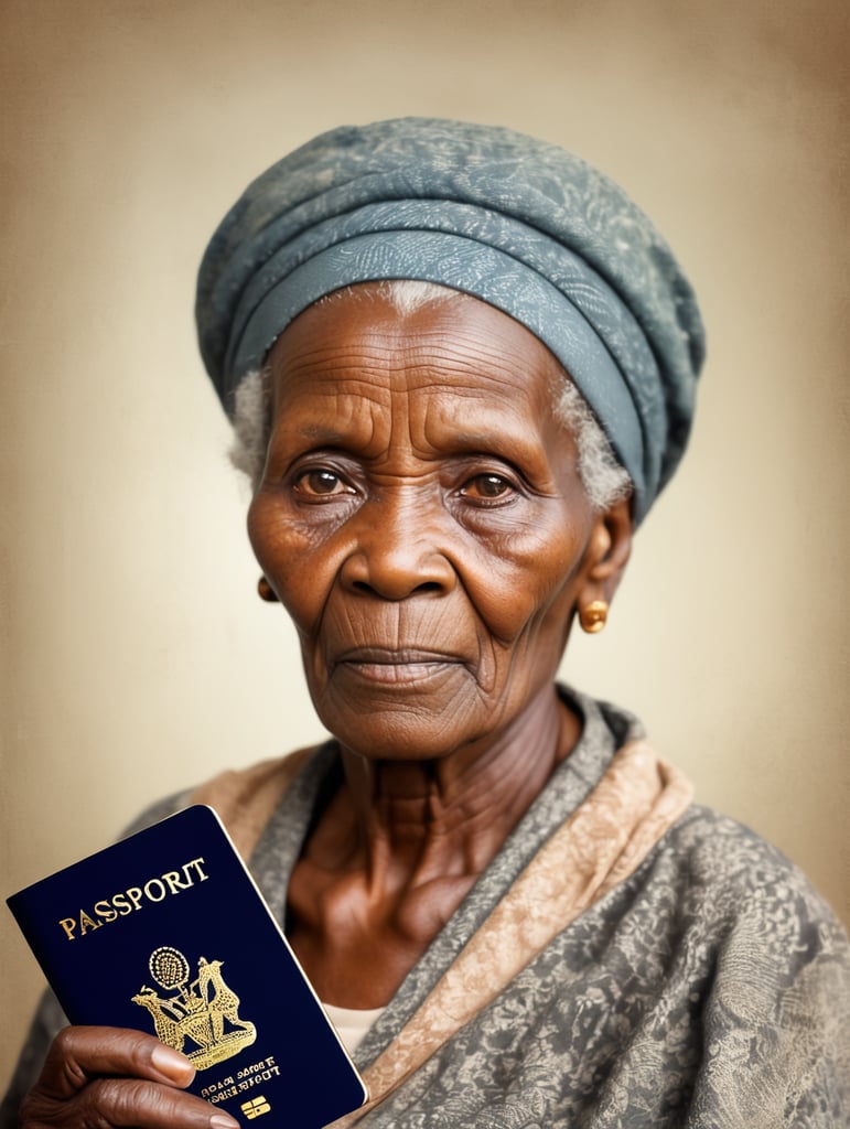 An African old women (just a passport image ) of almost 80 year , with a blur background