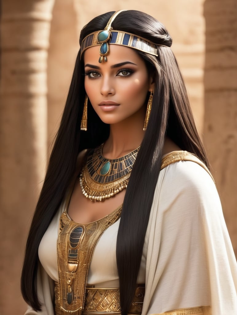 Ancient Egyptian princess, dark smooth hair, beauty