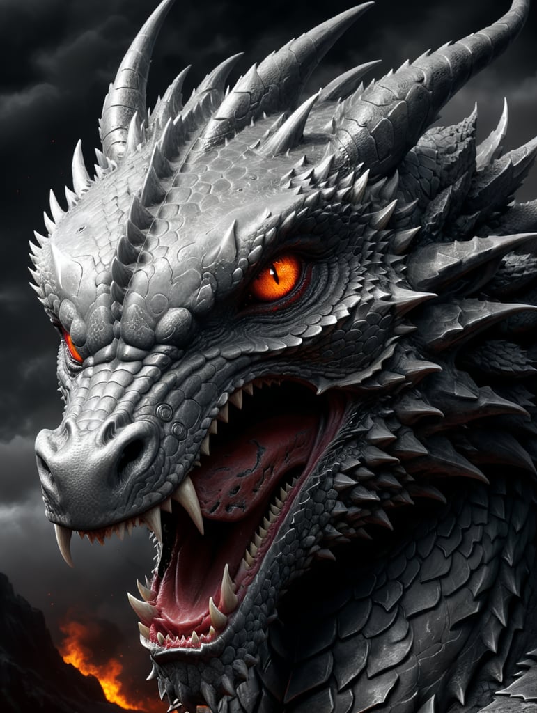 Dragon face, grayscale,3d,portrait,4k