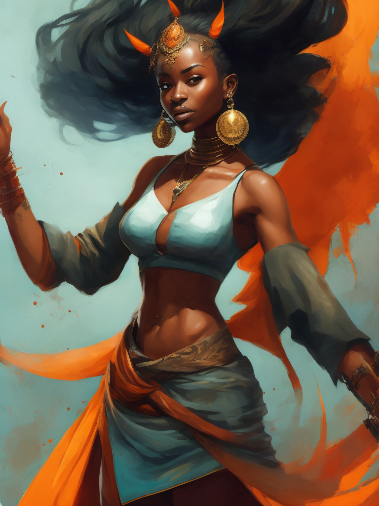 Illustrate a full-body manga drawing of a young African character in modernized traditional clothing, striking a dynamic pose with one hand raised.