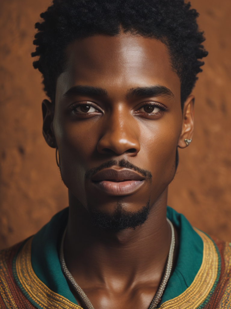 Jamaica's Man, portrait, realistic image, lots of detail, style of Mati Klarwein