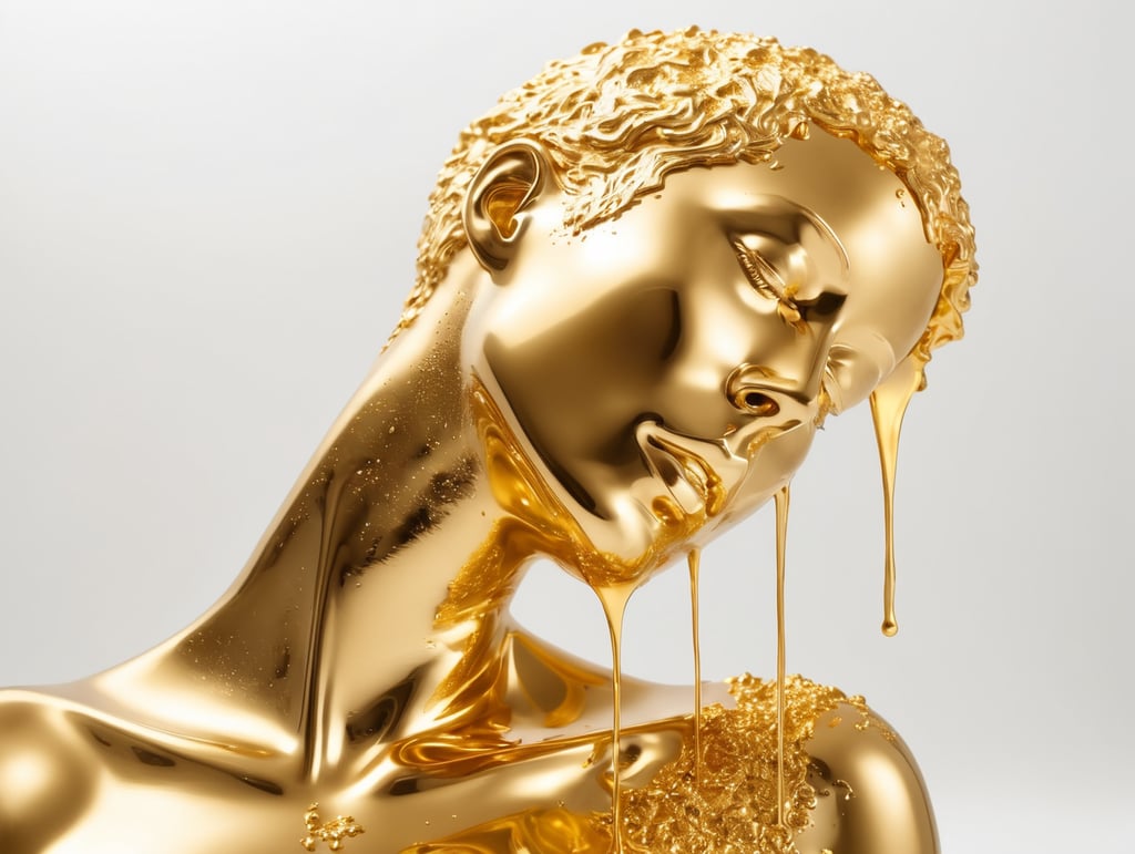 a person made of gold, melted, everything gold melted color