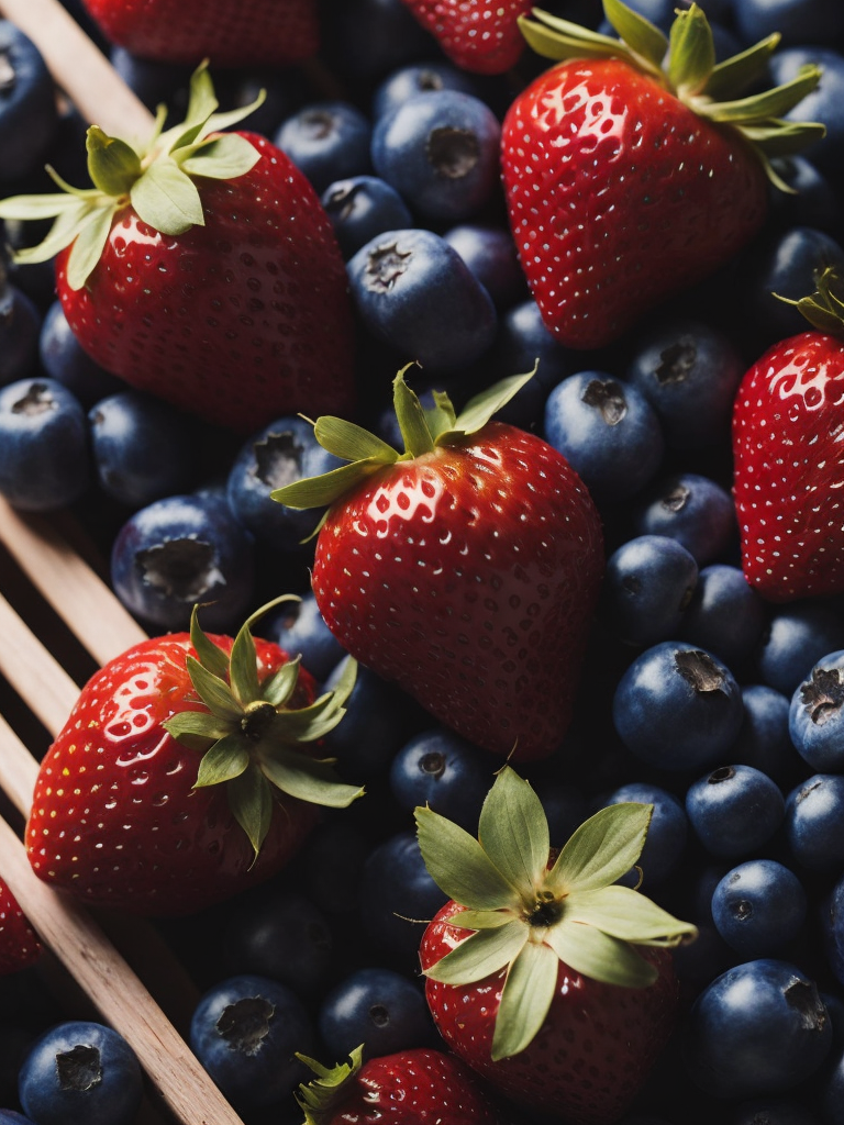 земляника, черника нанизаны на соломинке, солнце