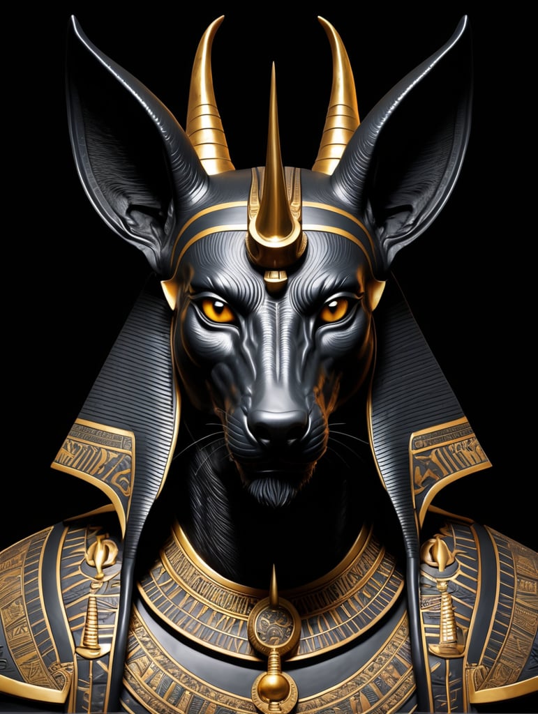 Egyptian god Anubis, dark style, sharp on details, black background
