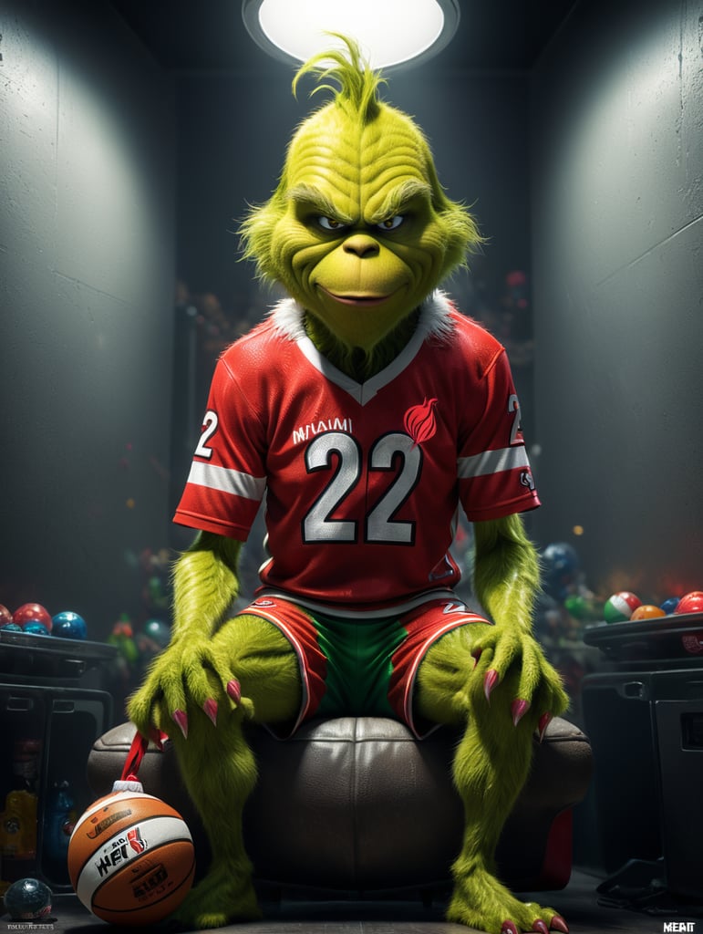 The Grinch wearing a Miami Heat jersey with the number 22 and make it transparent