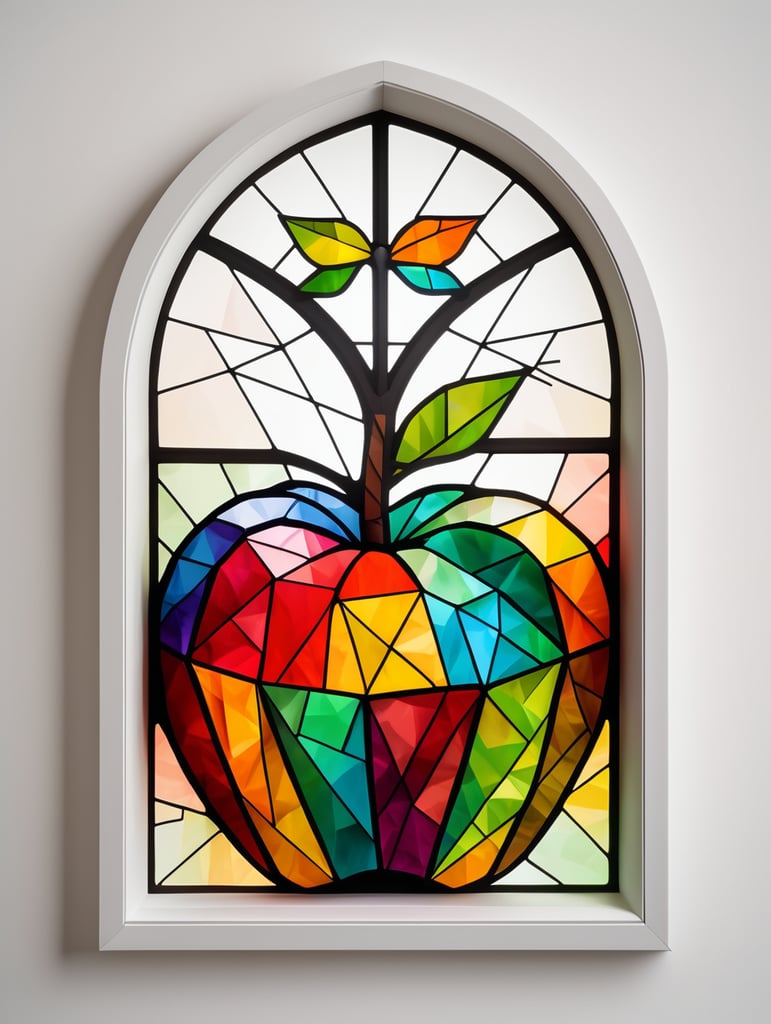 Colorful stained window apple low poly papercraft white background