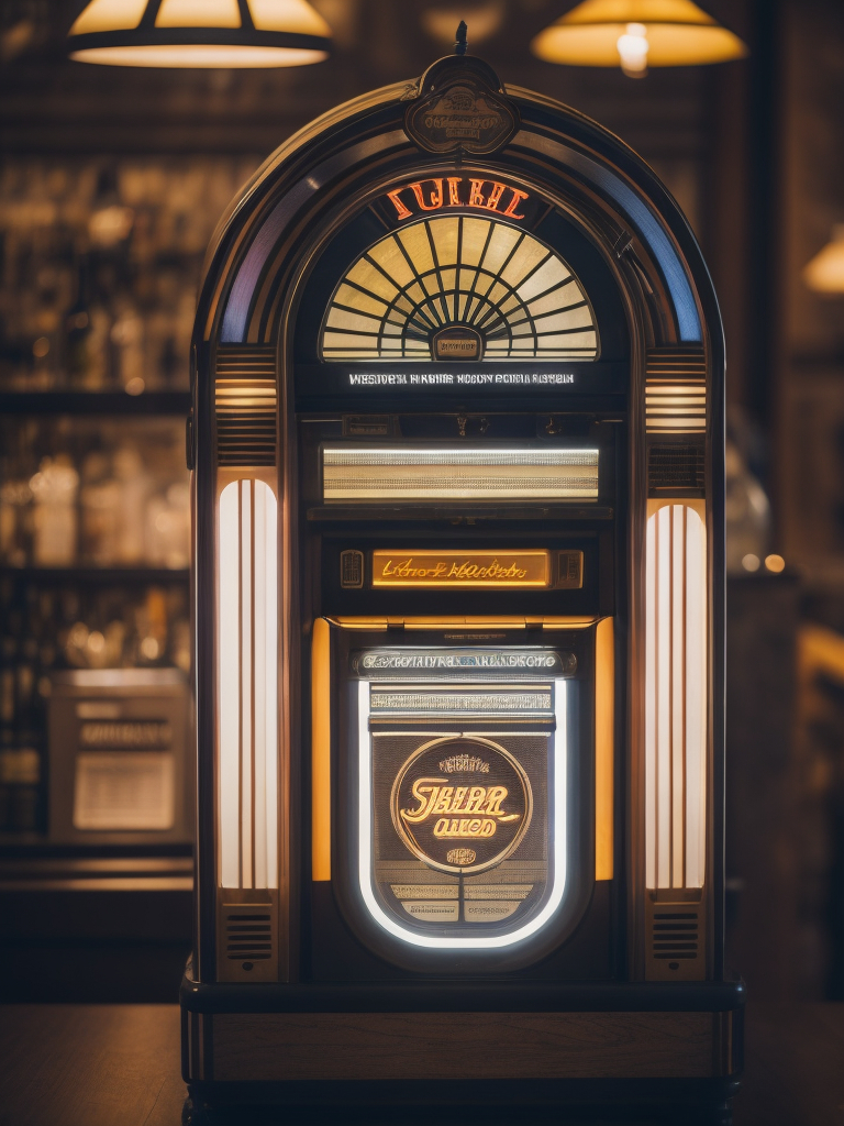 Retro jukebox in a bar, sharp focus, highly detailed,