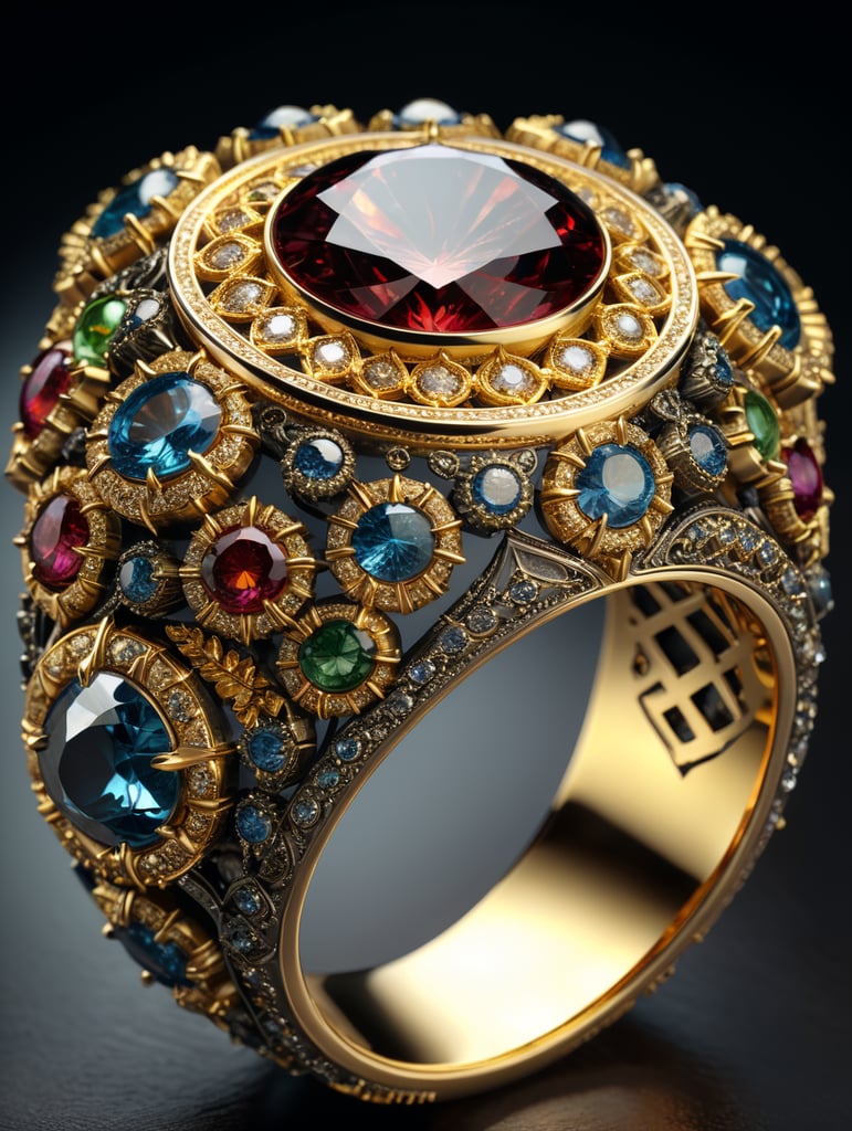 gold ring decorated with fractal gems