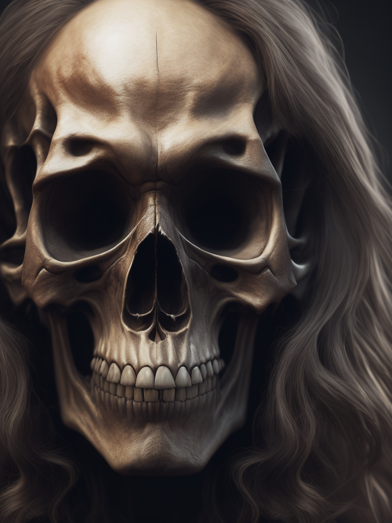 Skull with longhair playing deathmetal