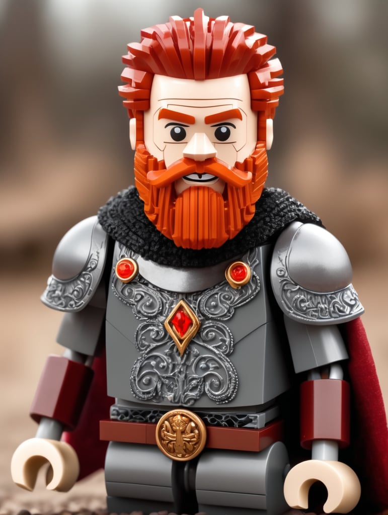 medieval king as a lego character with red hair and red beard