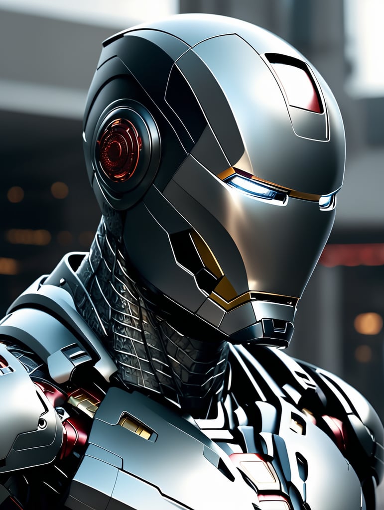 A hyper realistic iron man in advanced futuristic suit, intricate detail cinematic