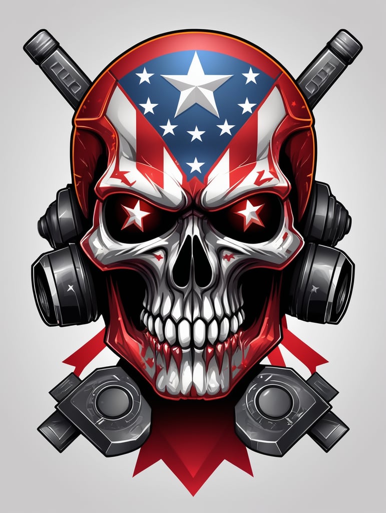 Vector american red skull with a flag and stars on it mascot logo, e-gaming, bright colors, Gaming Logo, vector image