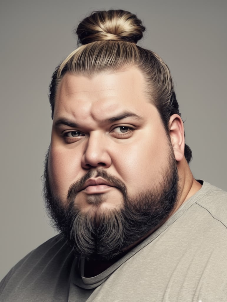 Extremely obese man with man bun